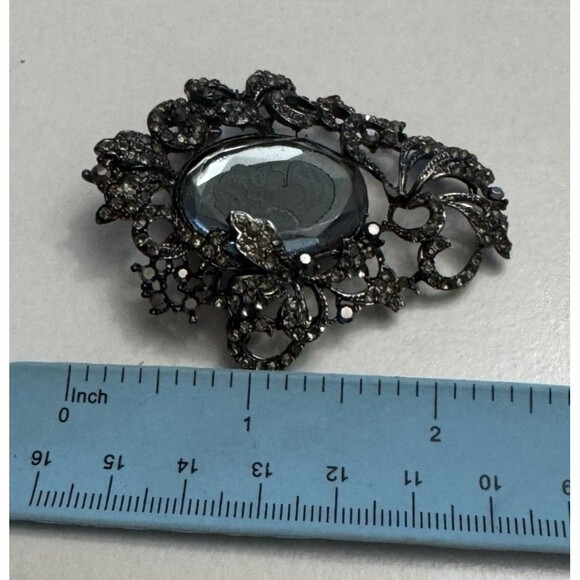 Vintage Ornate Cameo Brooch with Rhinestones – 2.5 Inches, Dark Silvertone - Picture 8 of 9